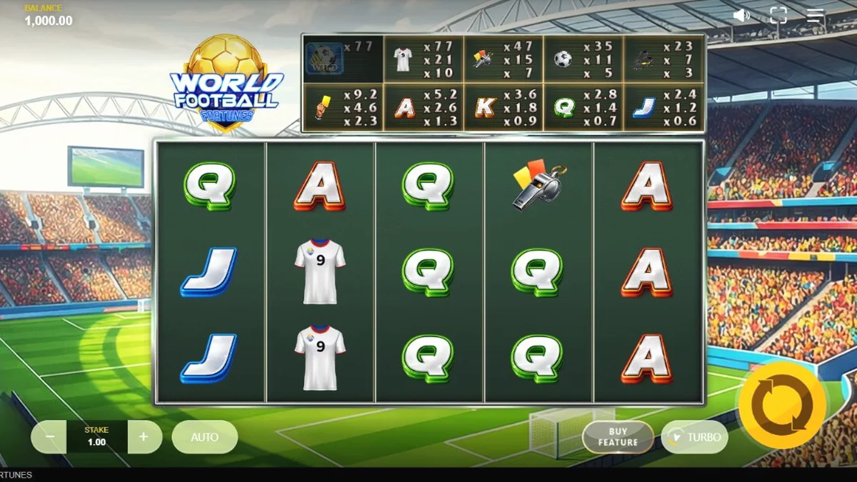 Tampilan visual slot World Football Fortunes dengan tema stadion sepak bola